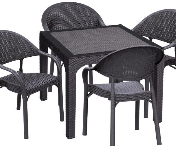 Bambu 90X90 Camlı Masa Takımı