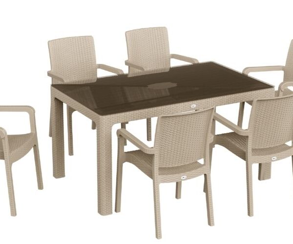 Hilton 90X150 Camlı Masa Takımı